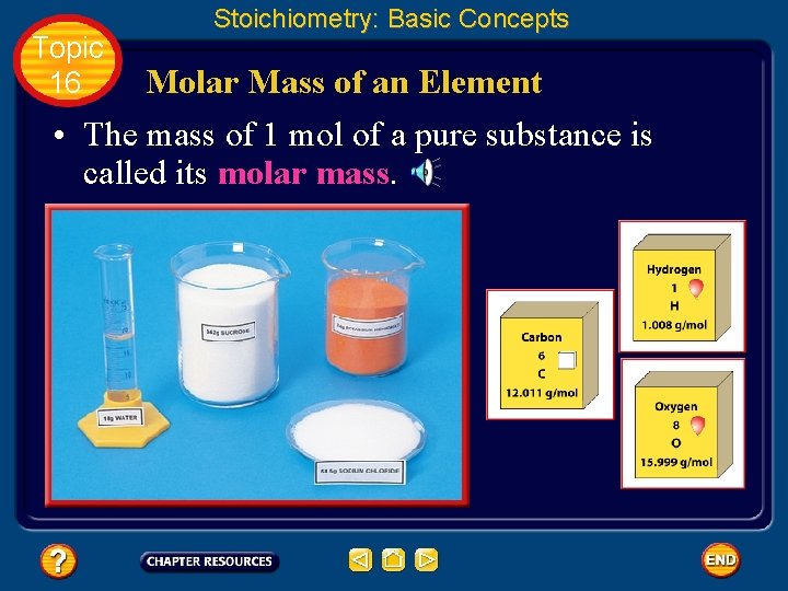 Topic 16 Stoichiometry: Basic Concepts Molar Mass of an Element • The mass of