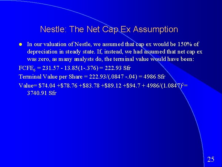 Nestle: The Net Cap Ex Assumption In our valuation of Nestle, we assumed that