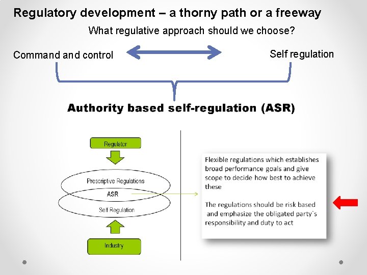 Regulatory development – a thorny path or a freeway What regulative approach should we