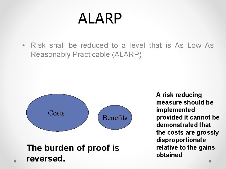 ALARP • Risk shall be reduced to a level that is As Low As