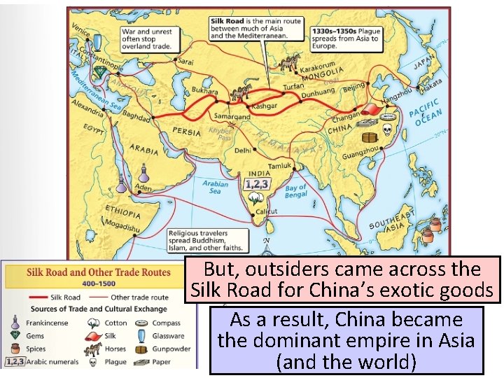But, outsiders came across the Silk Road for China’s exotic goods As a result,