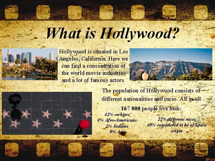 What is Hollywood? Hollywood is situated in Los Angeles, California. Here we can find