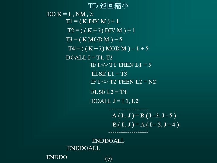 TD 巡回縮小 DO K = 1 , NM , λ T 1 = (