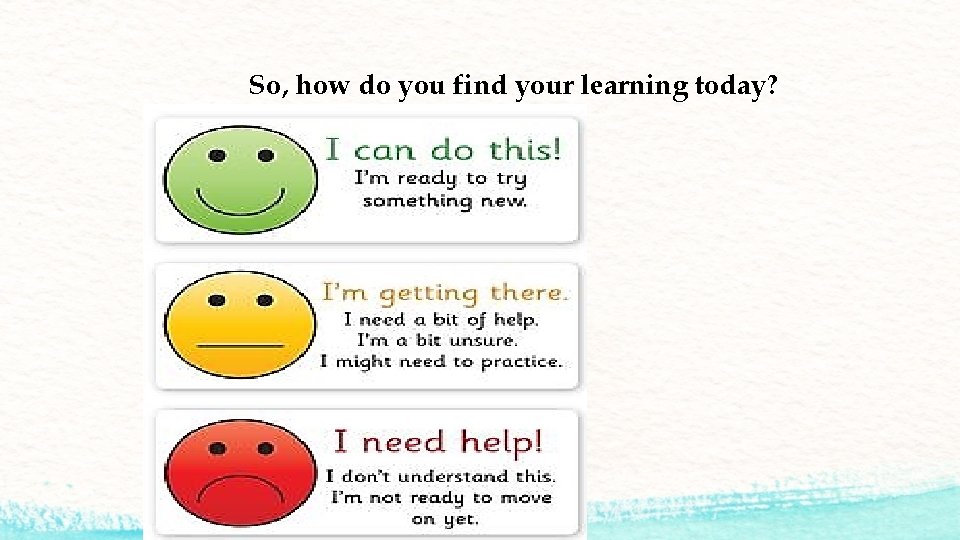 So, how do you find your learning today? 