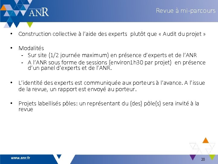 Revue à mi-parcours • Construction collective à l’aide des experts plutôt que « Audit