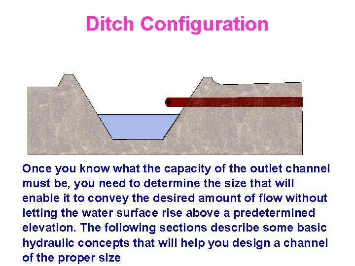 Ditch Configuration Once you know what the capacity of the outlet channel must be,