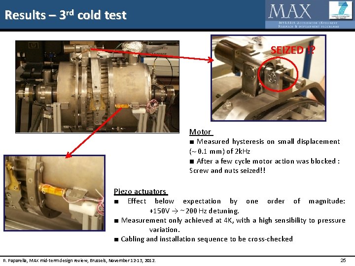 Results – 3 rd cold test SEIZED !? Motor ■ Measured hysteresis on small