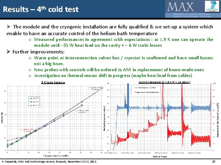 Results – 4 th cold test Ø The module and the cryogenic installation are