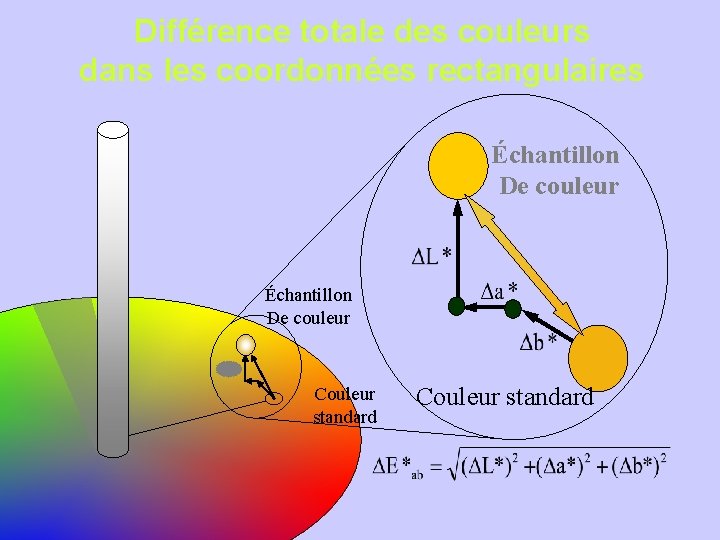  Différence totale des couleurs dans les coordonnées rectangulaires Échantillon De couleur Couleur standard