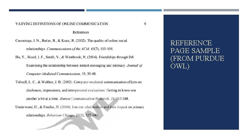 REFERENCE PAGE SAMPLE (FROM PURDUE OWL) 