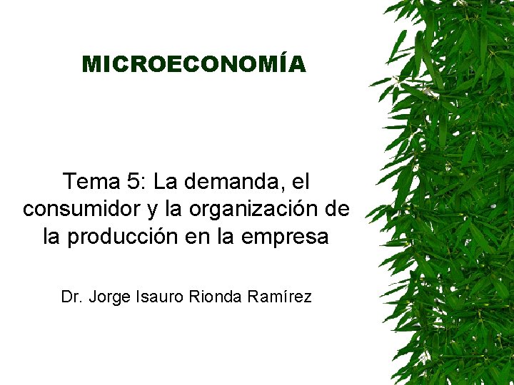 MICROECONOMÍA Tema 5: La demanda, el consumidor y la organización de la producción en