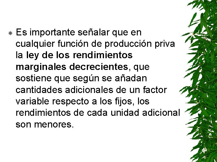  Es importante señalar que en cualquier función de producción priva la ley de