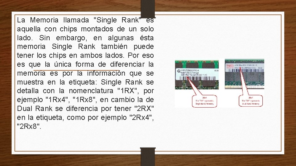 La Memoria llamada "Single Rank" es aquella con chips montados de un solo lado.