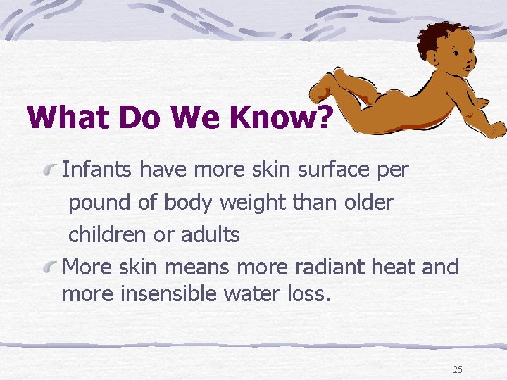 What Do We Know? Infants have more skin surface per pound of body weight