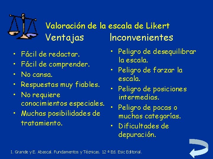 Valoración de la escala de Likert Ventajas • • • Fácil de redactar. Fácil