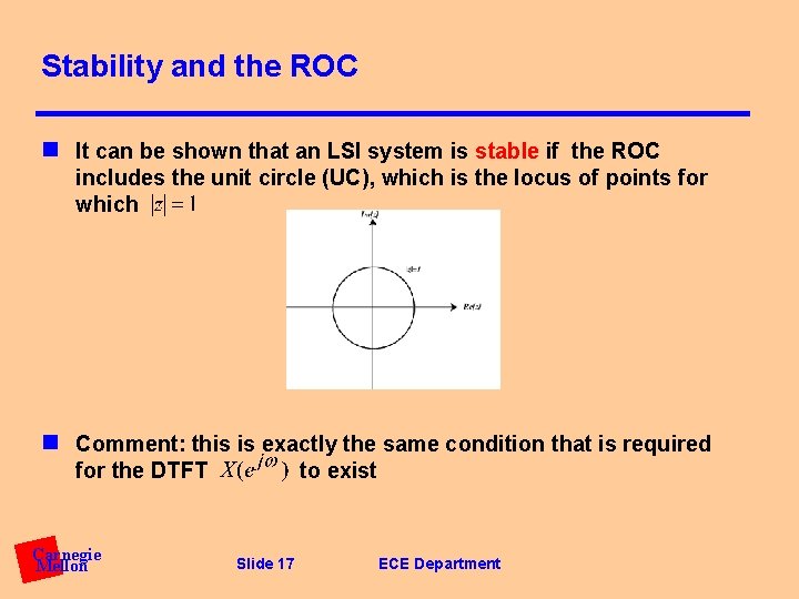 Stability and the ROC n It can be shown that an LSI system is