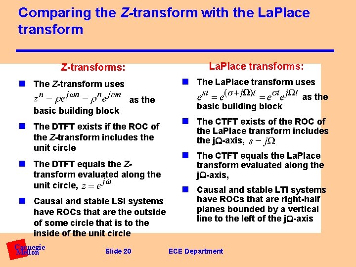 Comparing the Z-transform with the La. Place transforms: Z-transforms: n The La. Place transform