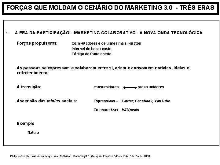 FORÇAS QUE MOLDAM O CENÁRIO DO MARKETING 3. 0 - TRÊS ERAS 1. A FORÇAS QUE MOLDAM O CENÁRIO DO MARKETING 3. 0 - TRÊS ERAS 1. A