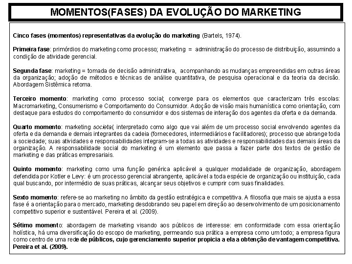 MOMENTOS(FASES) DA EVOLUÇÃO DO MARKETING Cinco fases (momentos) representativas da evolução do marketing (Bartels, MOMENTOS(FASES) DA EVOLUÇÃO DO MARKETING Cinco fases (momentos) representativas da evolução do marketing (Bartels,