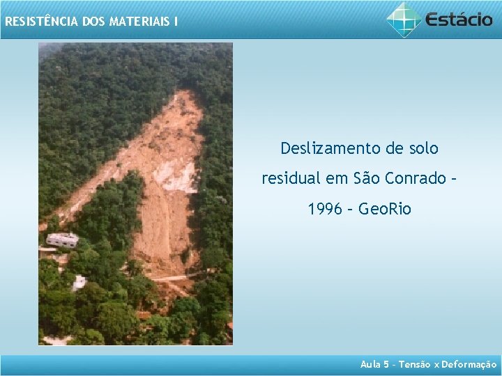 RESISTÊNCIA DOS MATERIAIS I Deslizamento de solo residual em São Conrado – 1996 –