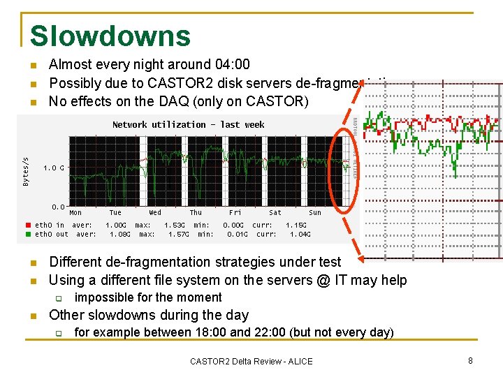 Slowdowns n n n Almost every night around 04: 00 Possibly due to CASTOR