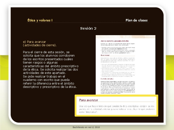 Ética y valores I Plan de clases Sesión 2 e) Para avanzar (actividades de