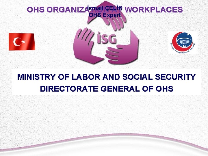 İsmail OHS ORGANIZAT IONÇELİK AT WORKPLACES OHS Expert MINISTRY OF LABOR AND SOCIAL SECURITY