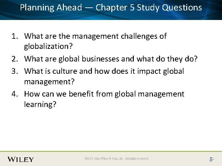 Planning — Chapter Place Slide Ahead Title Text Here 5 Study Questions 1. What