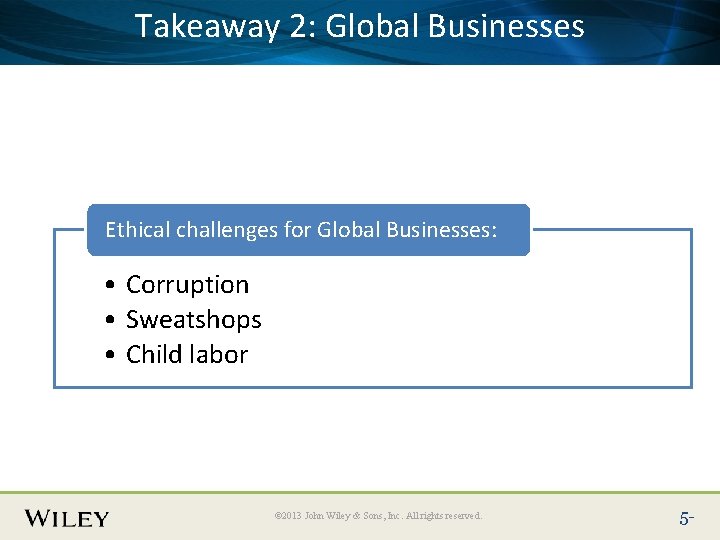 Takeaway 2: Global Place Slide Title Text Here Businesses Ethical challenges for Global Businesses: