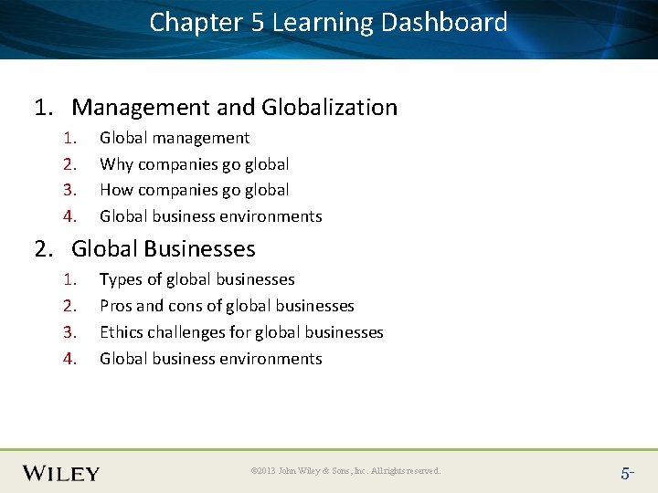 Chapter 5 Learning Place Slide Title Text Here Dashboard 1. Management and Globalization 1.
