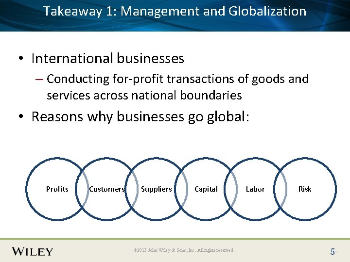 1: Management Place. Takeaway Slide Title Text Here and Globalization • International businesses –