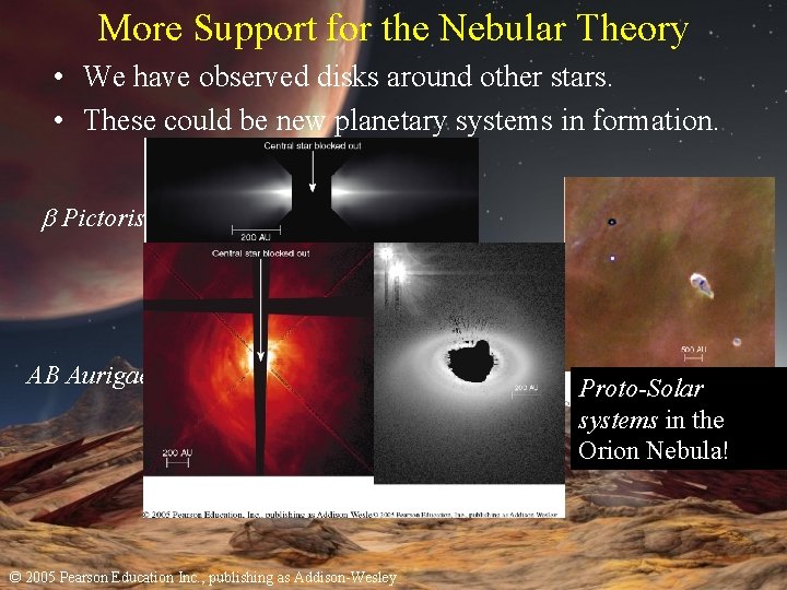 More Support for the Nebular Theory • We have observed disks around other stars.