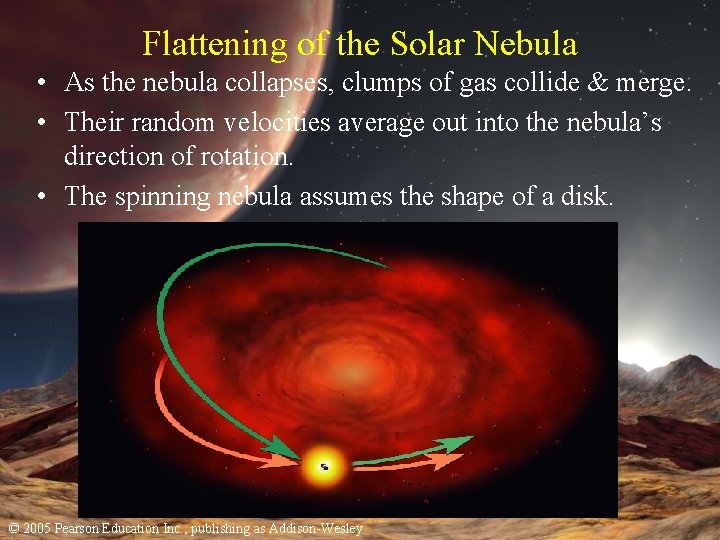 Flattening of the Solar Nebula • As the nebula collapses, clumps of gas collide