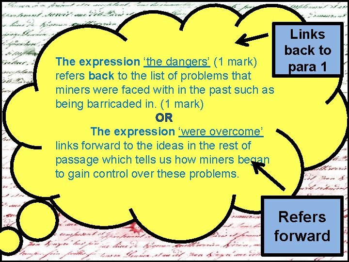 The expression ‘the dangers’ (1 mark) refers back to the list of problems that