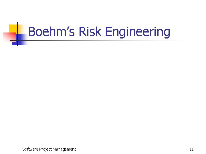 Boehm’s Risk Engineering Software Project Management 11 