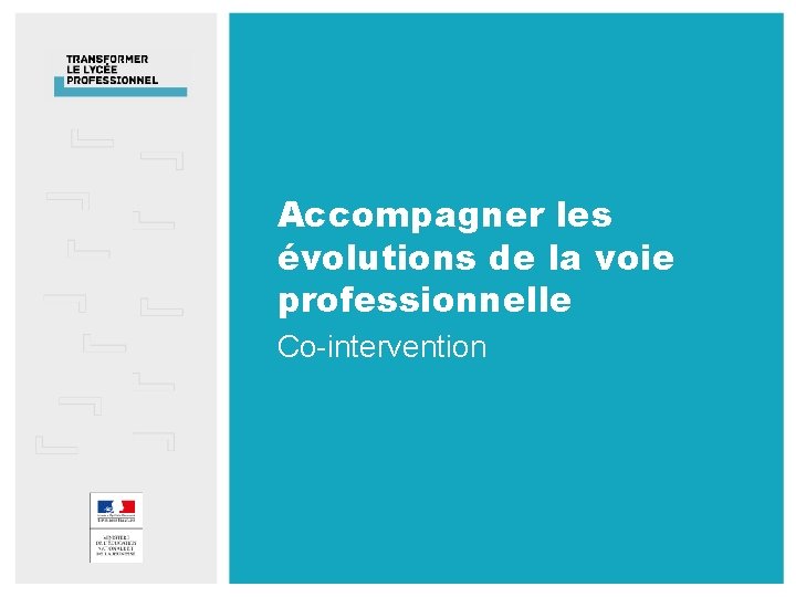 Accompagner les évolutions de la voie professionnelle Co-intervention CO_INTERVENTION 29/01/2019 Accompagner les évolutions de la voie professionnelle Co-intervention CO_INTERVENTION 29/01/2019