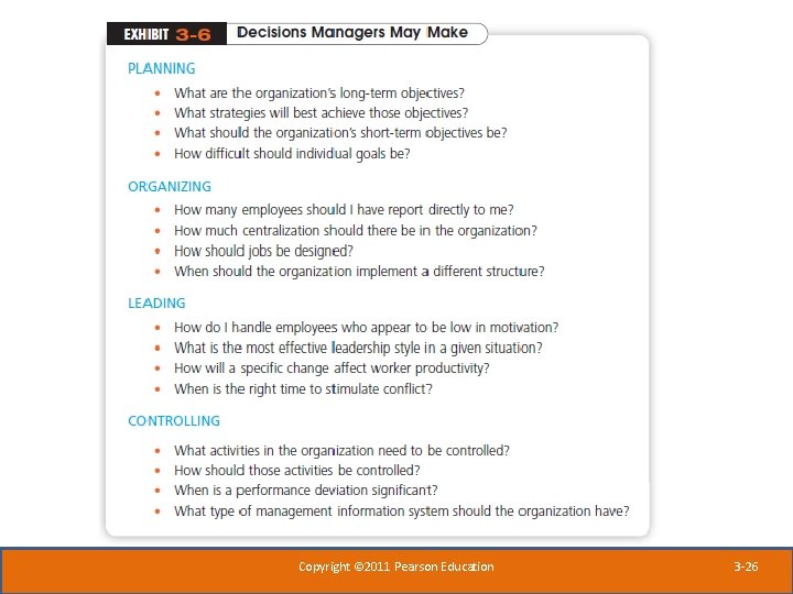 Copyright © 2011 Pearson Education 3 -26 Copyright © 2011 Pearson Education 3 -26