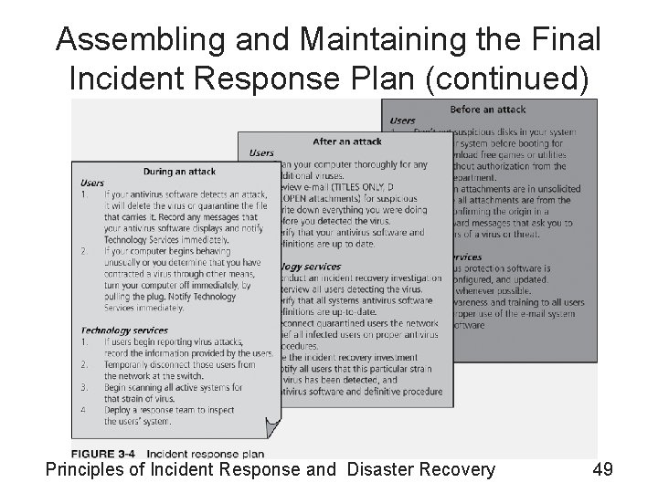 Assembling and Maintaining the Final Incident Response Plan (continued) Principles of Incident Response and