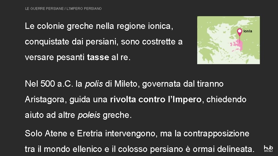 LE GUERRE PERSIANE / L’IMPERO PERSIANO Le colonie greche nella regione ionica, conquistate dai