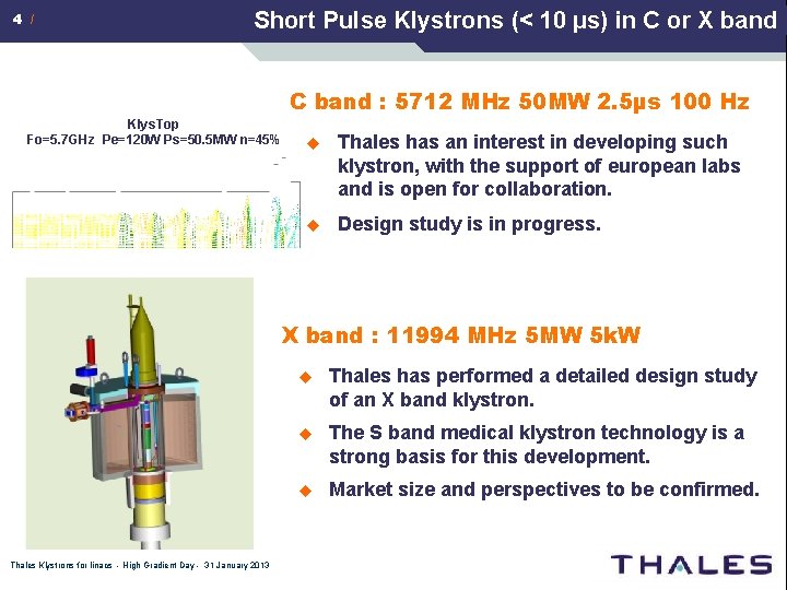 4 / Short Pulse Klystrons (< 10 µs) in C or X band C