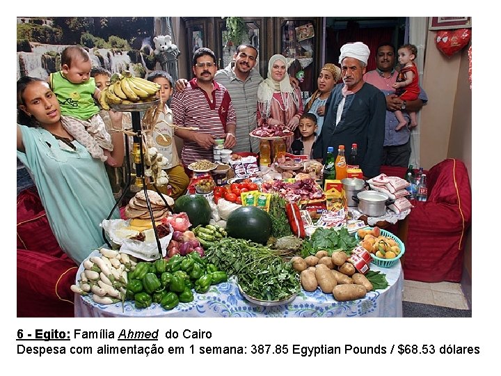 6 - Egito: Família Ahmed do Cairo Despesa com alimentação em 1 semana: 387.