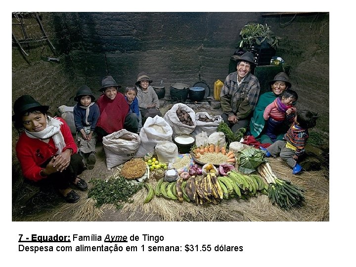7 - Equador: Família Ayme de Tingo Despesa com alimentação em 1 semana: $31.