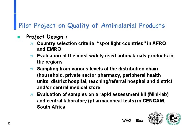 Pilot Project on Quality of Antimalarial Products n Project Design : ä ä 15