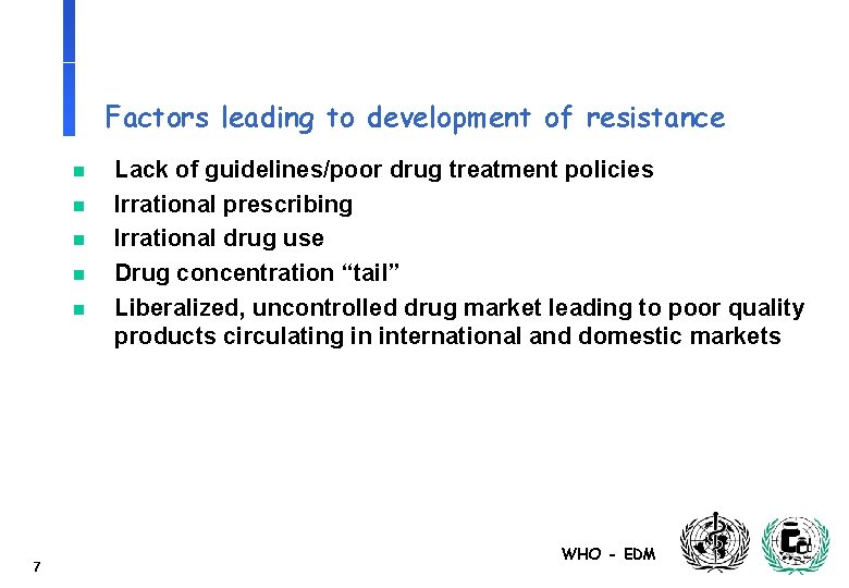 Factors leading to development of resistance n n n 7 Lack of guidelines/poor drug