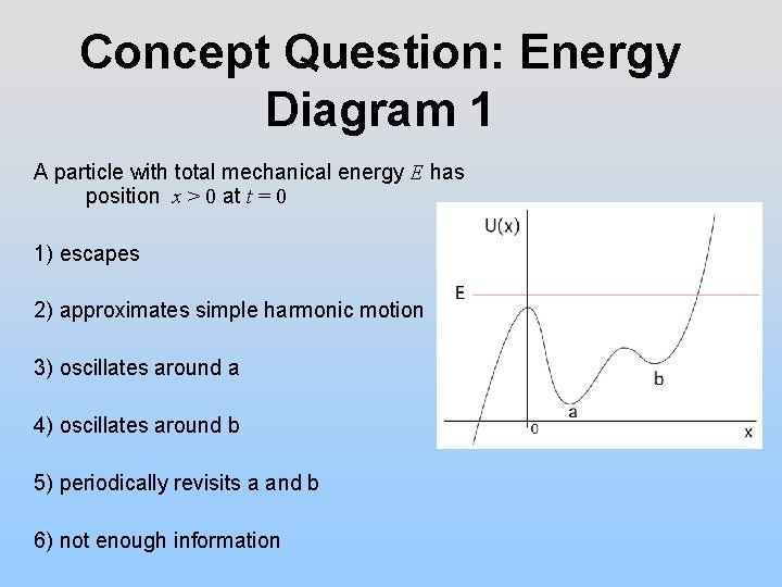 Concept Question: Energy Diagram 1 A particle with total mechanical energy E has position