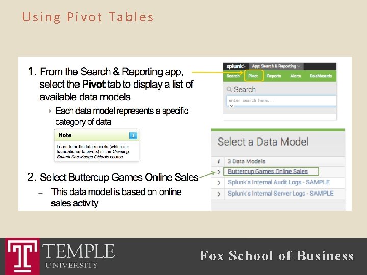 Using Pivot Tables Fox School of Business 
