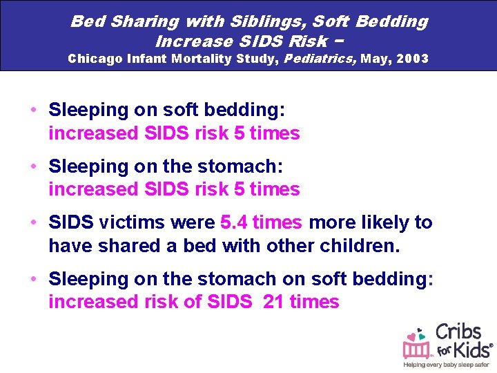 Bed Sharing with Siblings, Soft Bedding Increase SIDS Risk − Chicago Infant Mortality Study,