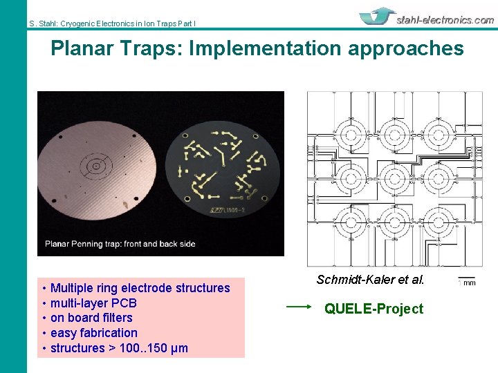 S. Stahl: Cryogenic Electronics in Ion Traps Part I Planar Traps: Implementation approaches •