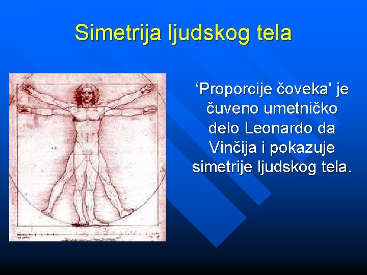 Simetrija ljudskog tela ‘Proporcije čoveka' je čuveno umetničko delo Leonardo da Vinčija i pokazuje
