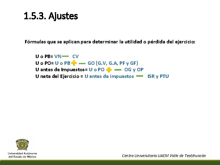 1. 5. 3. Ajustes Fórmulas que se aplican para determinar la utilidad o pérdida